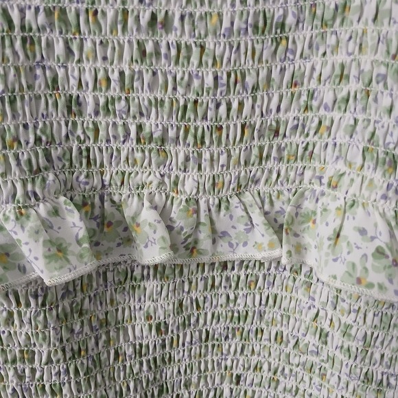 Mable Women's Size Large Smocked Long Ruffle Sleeveless Dress Green Floral Midi - Picture 9 of 16